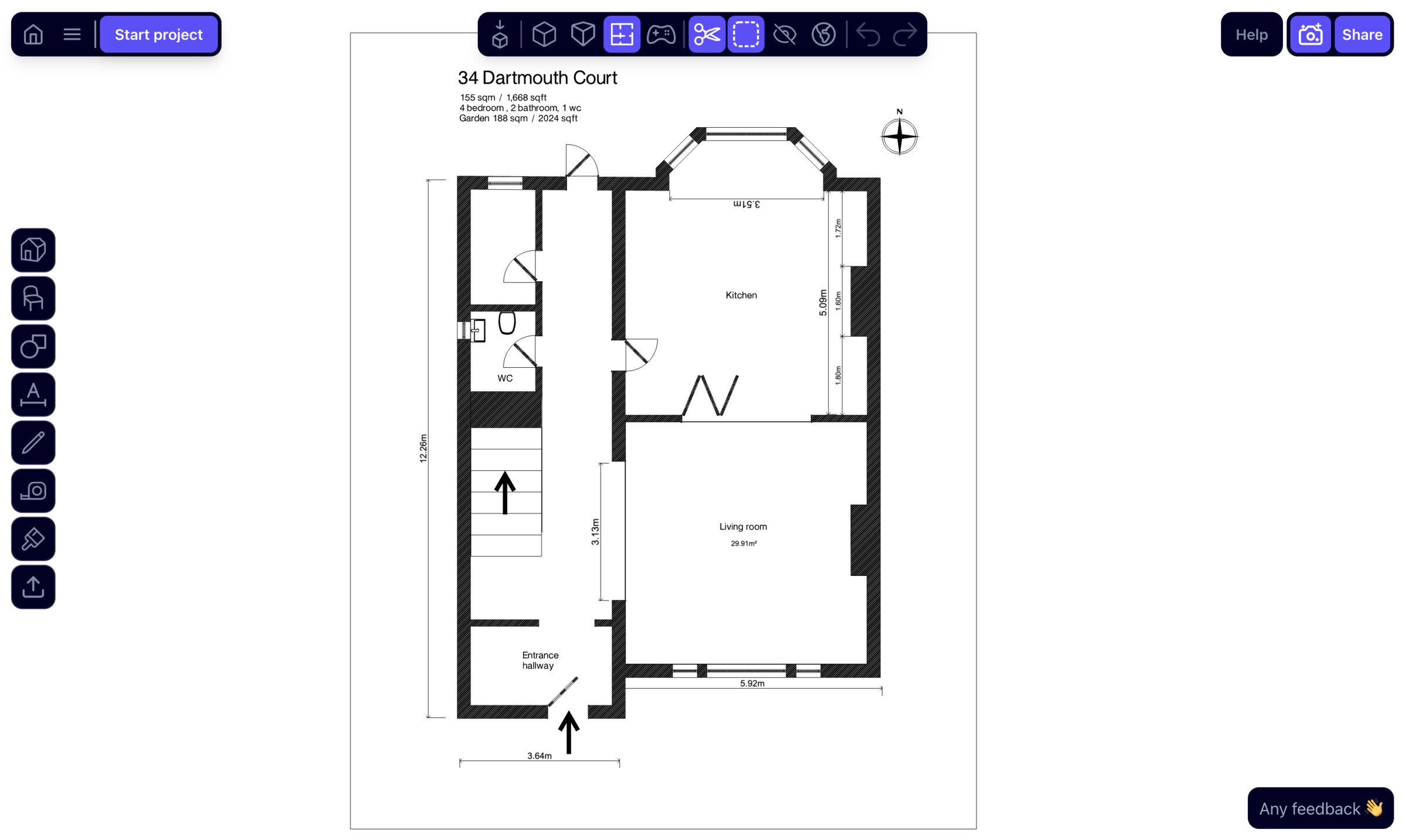2D floor plan created in Arcadium
